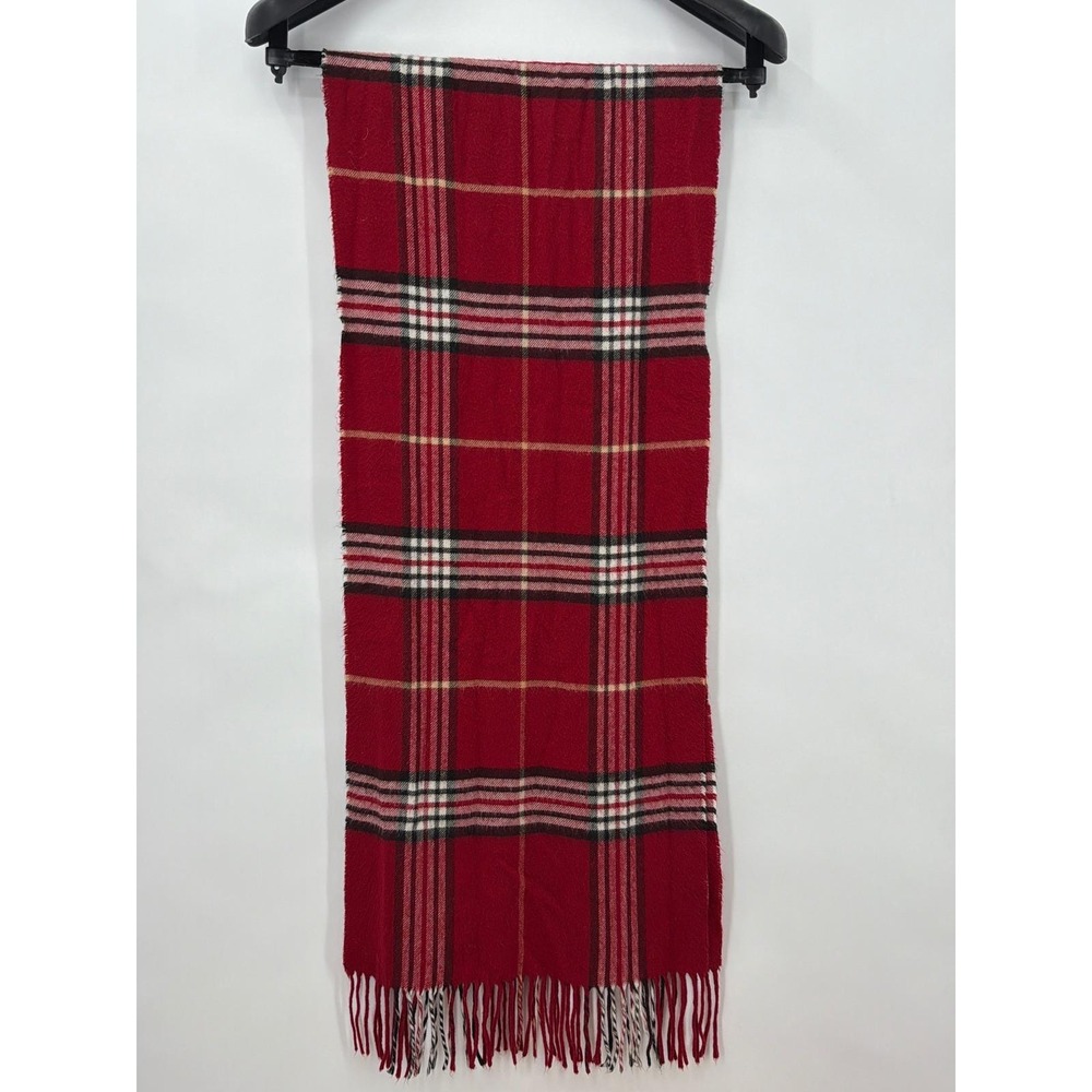 Vtg Lord & Taylor Red Plaid Scarf Made in Germany Acrylic Fringe Winter Wrap